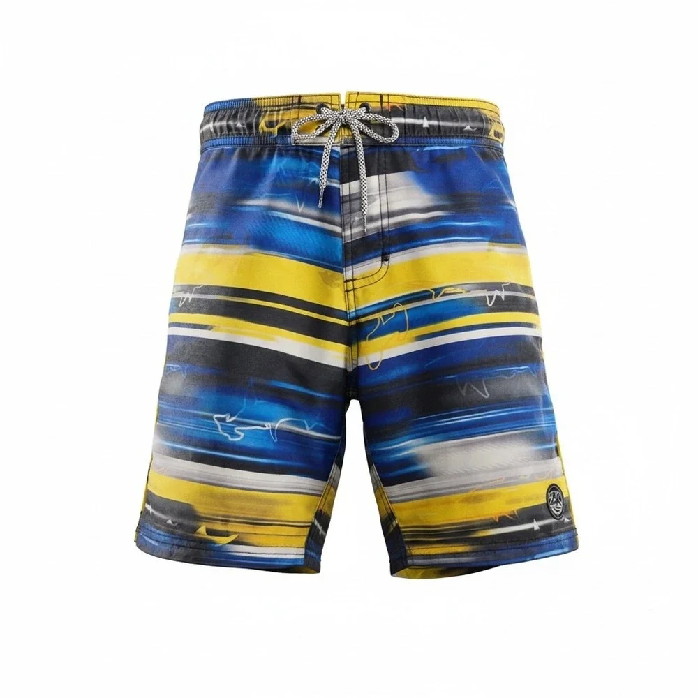 ZeroXposur Boys Swim Trunks Blue Yellow‎ Shark Stripe Board Shorts Size M 10/12